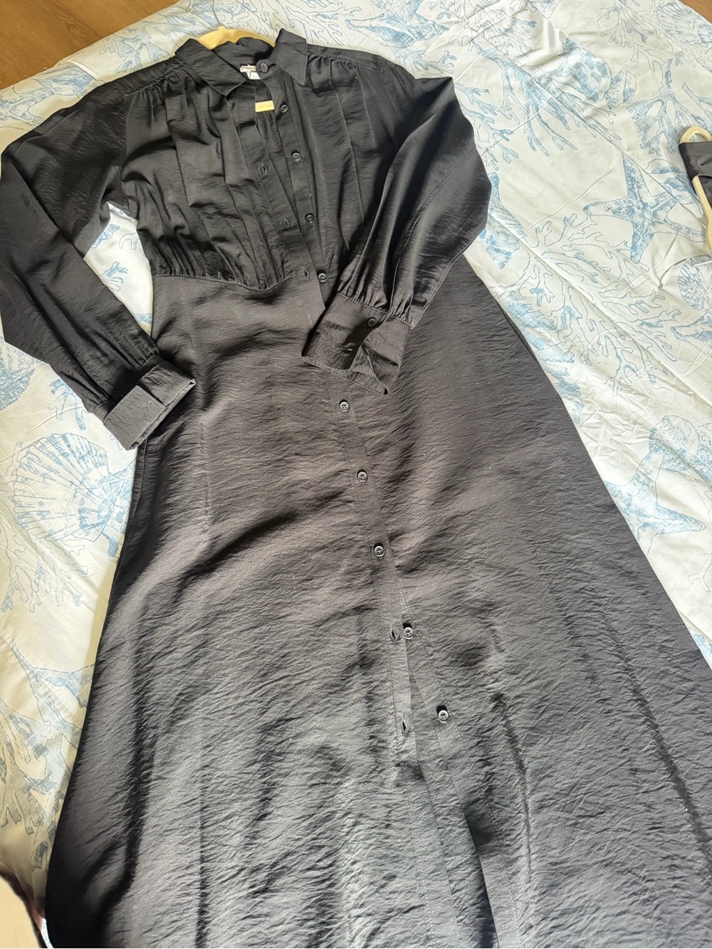 a new day Black Button-Front Long Sleeve Midi Dress